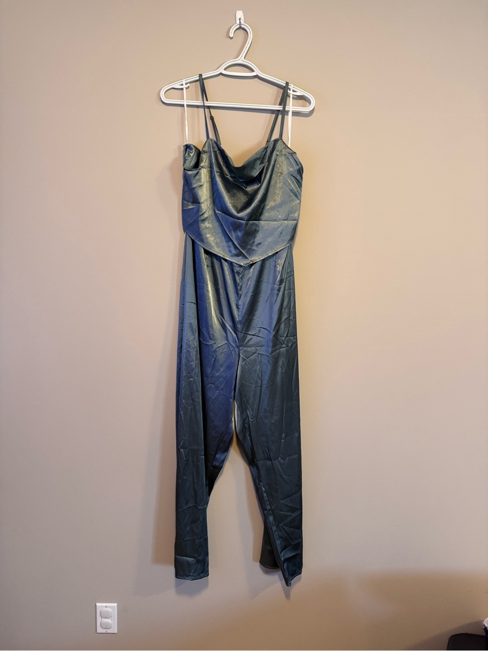Lulu's Shimmery Dark Green Satin Cowl Jumpsuit